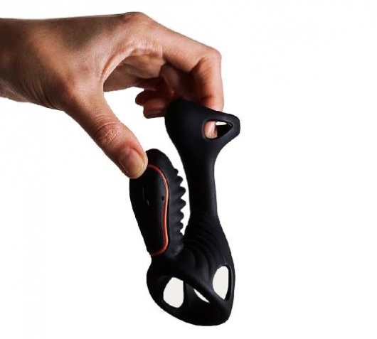 Чёрная насадка на фаллос Gladiator + LRS  с трехкнопочным пультом управления - Adrien Lastic - в Твери купить с доставкой