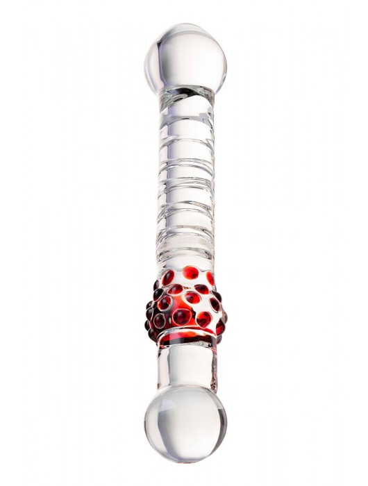 Стеклянный  стимулятор с ручкой-шаром и цветными пупырышками - 21 см. - Sexus