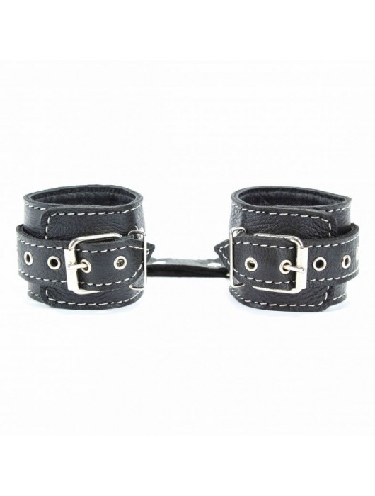 Чёрные кожаные наручники с крупной строчкой - БДСМ Арсенал - купить с доставкой в Твери