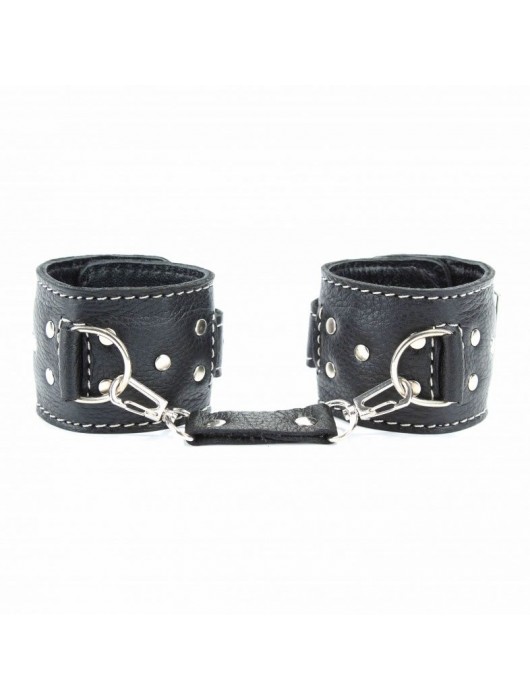 Чёрные кожаные наручники с крупной строчкой - БДСМ Арсенал - купить с доставкой в Твери