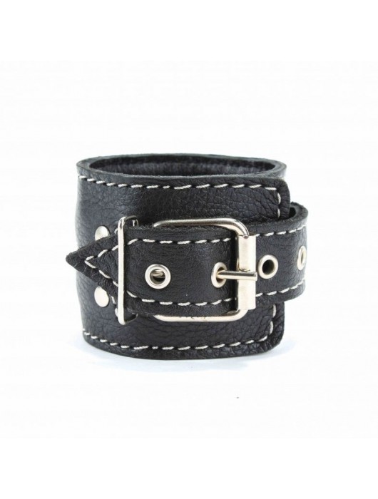Чёрные кожаные наручники с крупной строчкой - БДСМ Арсенал - купить с доставкой в Твери