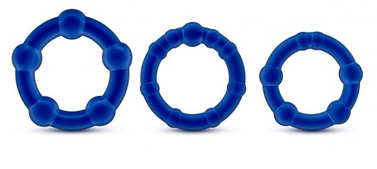Набор из 3 синих эрекционных колец Stay Hard Beaded Cockrings - Blush Novelties - в Твери купить с доставкой