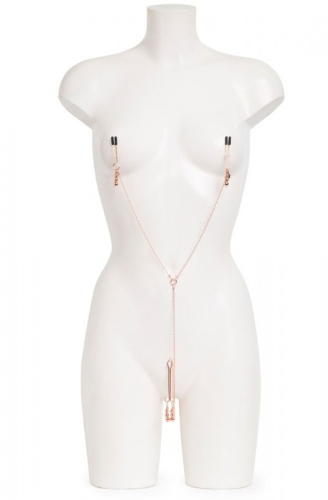 Золотистые зажимы для сосков и клитора All Sensation Nipple and Clitoral Chain - Fifty Shades of Grey - купить с доставкой в Твери