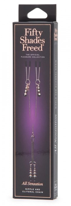 Золотистые зажимы для сосков и клитора All Sensation Nipple and Clitoral Chain - Fifty Shades of Grey - купить с доставкой в Твери