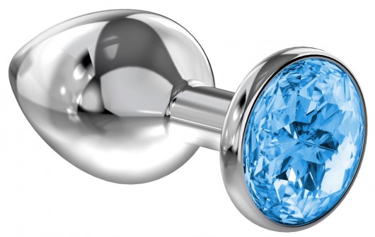Большая серебристая анальная пробка Diamond Light blue Sparkle Large с голубым кристаллом - 8 см. - Lola Games - купить с доставкой в Твери