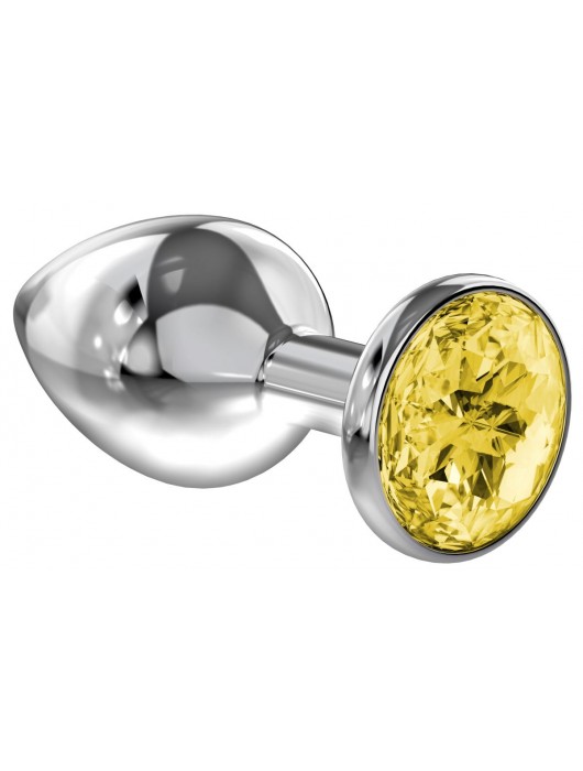Малая серебристая анальная пробка Diamond Yellow Sparkle Small с жёлтым кристаллом - 7 см. - Lola Games - купить с доставкой в Твери