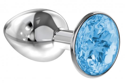 Малая серебристая анальная пробка Diamond Light blue Sparkle Small с голубым кристаллом - 7 см. - Lola Games - купить с доставкой в Твери