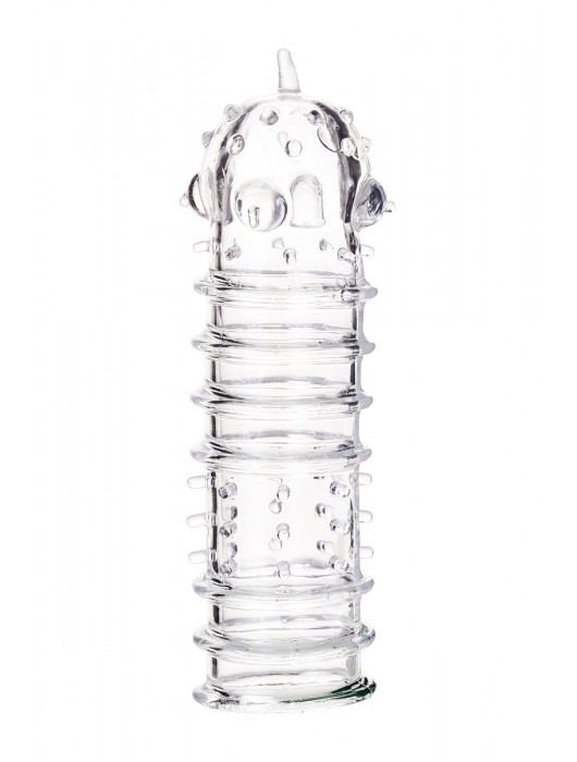 Прозрачная насадка на пенис TOYFA A-Toys с ребрами и точками - 15,3 см. - A-toys - в Твери купить с доставкой