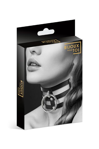 Чёрный тройной чокер с большим кольцом - Bijoux Pour Toi - купить с доставкой в Твери