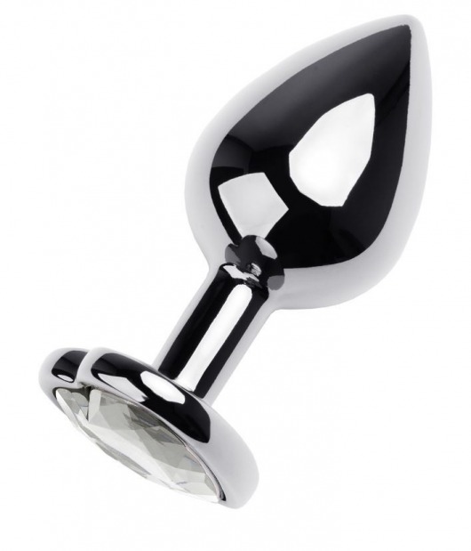 Серебристая анальная пробка с прозрачным кристаллом-сердцем - 8 см. - ToyFa - купить с доставкой в Твери