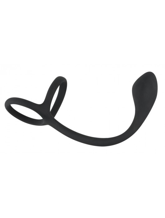 Эрекционное кольцо с утяжкой на мошонку и анальным плаг Black Velvets - Orion - в Твери купить с доставкой