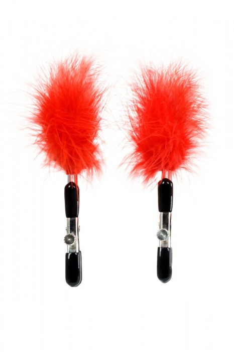 Зажимы для сосков с красным пухом Theatre - ToyFa - купить с доставкой в Твери