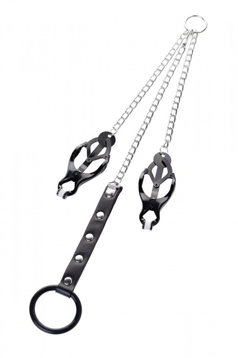 Черно-серебристые зажимы для сосков с кольцом для пениса TOYFA Metal - ToyFa - купить с доставкой в Твери