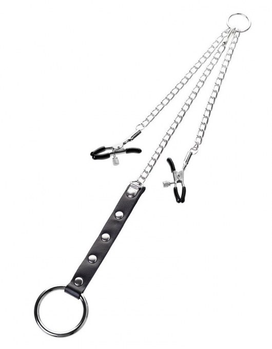 Серебристо-чёрные зажимы для сосков с кольцом для пениса TOYFA Metal - ToyFa - купить с доставкой в Твери